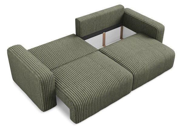 Zelená menčestrová rozkladacia/s úložným priestorom pohovka 252 cm Kona – Makamii