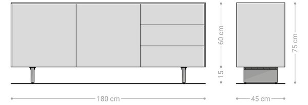 DELIFE Komoda Cuor 180 cm keramika Laminam® Travertino Bianco krémovo biela 2 dvierka 3 zásuvky podstava závesná akrylové sklo