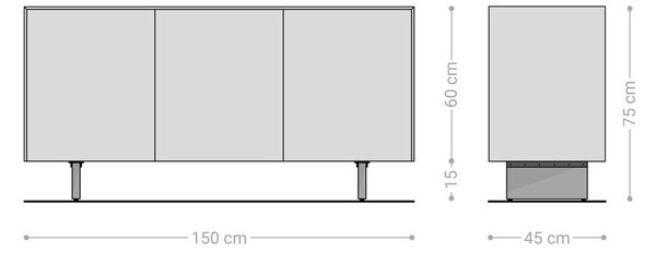 DELIFE Komoda Cuor 150 cm keramika emperador extra leštená tmavohnedá 3 dvierka podstava závesná akrylové sklo