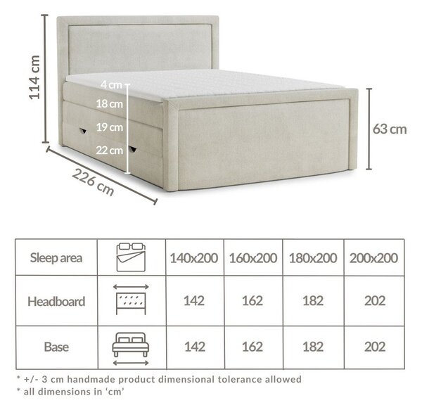 Svetlomodrá boxspring posteľ s úložným priestorom 200x200 cm Fresco – Maison de Rêve