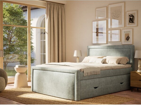 Svetlomodrá boxspring posteľ s úložným priestorom 200x200 cm Fresco – Maison de Rêve