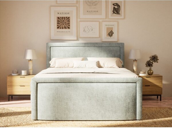 Svetlomodrá boxspring posteľ s úložným priestorom 200x200 cm Fresco – Maison de Rêve