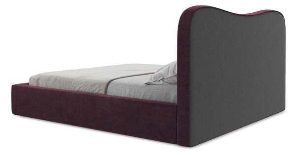 Tmavofialová čalúnená dvojlôžková posteľ s úložným priestorom s roštom 140x200 cm Kahai – Makamii