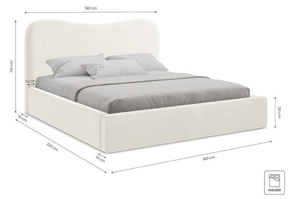 Béžová čalúnená dvojlôžková posteľ s úložným priestorom s roštom 140x200 cm Kahai – Makamii