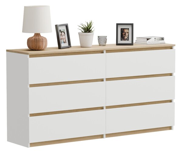 Komoda Komoda s 6 zásuvkami Biely dub Torro 140 cm moderná priestranná pre obývačku spálňu