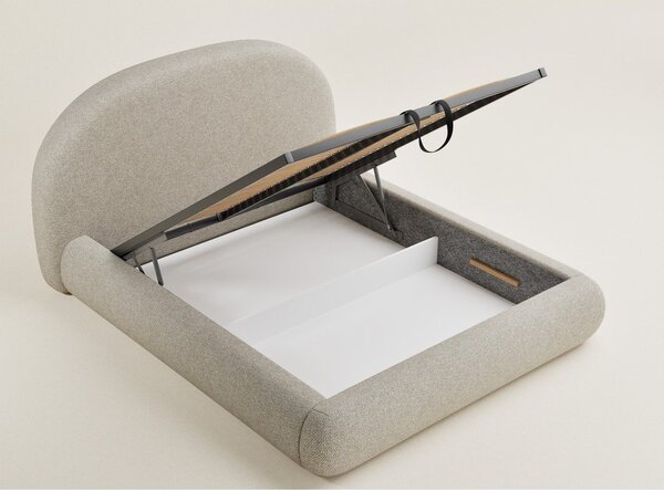 Béžová čalúnená dvojlôžková posteľ s úložným priestorom s roštom 160x200 cm Maumere – Maison de Rêve