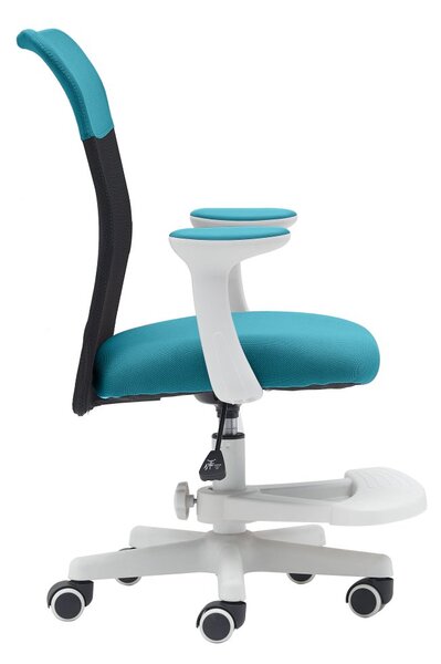 Detská stolička Neoseat MONKEY WHITE s podnožou — látka, biela / tyrkysová