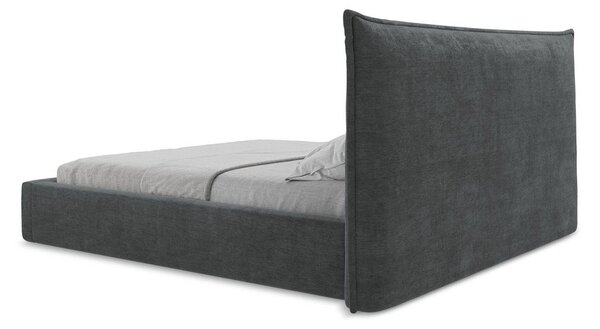 Tmavosivá čalúnená dvojlôžková posteľ s úložným priestorom s roštom 180x200 cm Esala – Makamii
