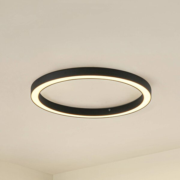 Lucande stropné LED svetlo Neor, čierne, Ø 60 cm, stmievateľné, Čierna, Chodba, kov, Moderný, Závesné svietidlo
