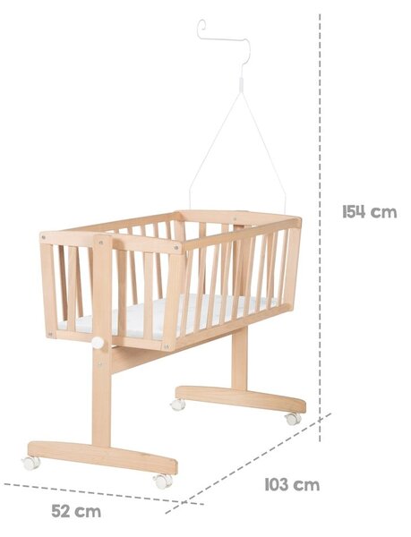 Kolíska z bukového dreva na kolieskach/s baldachýnom 40x90 cm v prírodnej farbe – Roba