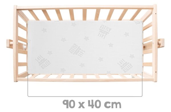 Kolíska z bukového dreva na kolieskach/s baldachýnom 40x90 cm v prírodnej farbe – Roba