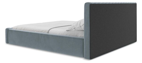 Svetlomodrá čalúnená dvojlôžková posteľ s úložným priestorom s roštom 140x200 cm Lemi – Makamii