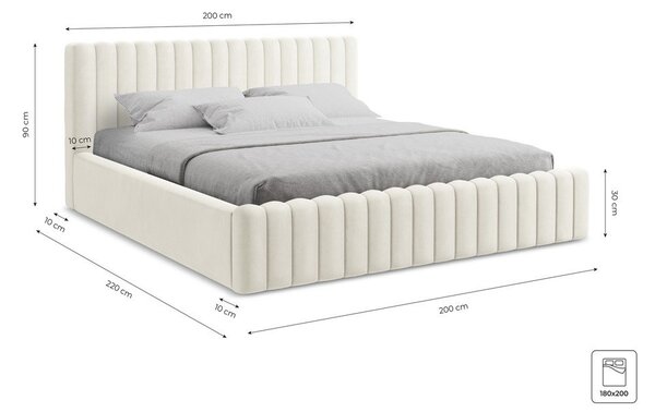 Taupe čalúnená dvojlôžková posteľ s úložným priestorom s roštom 180x200 cm Lemi – Makamii