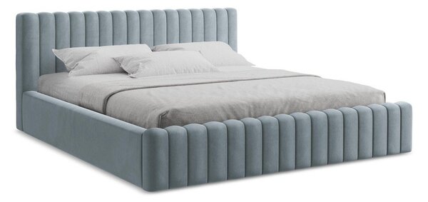Svetlomodrá čalúnená dvojlôžková posteľ s úložným priestorom s roštom 140x200 cm Lemi – Makamii