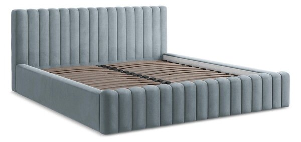 Svetlomodrá čalúnená dvojlôžková posteľ s úložným priestorom s roštom 140x200 cm Lemi – Makamii