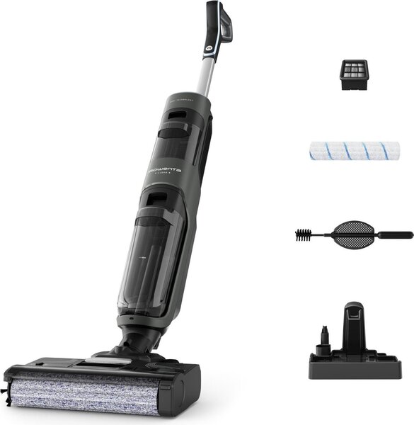 Rowenta X-Clean 4 GZ5037WO, Tyčový vysávač, Bezvreckové, Hliník, Šedá, Obdĺžnikový, Suché a mokré, Pena