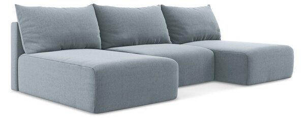 Modrá zamatová rozkladacia/s úložným priestorom rohová pohovka (do tvaru "U") Kalena – Makamii