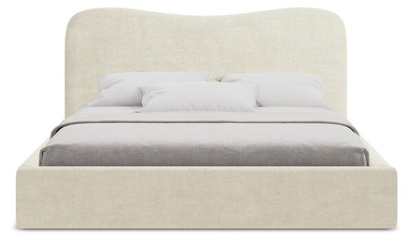 Béžová čalúnená dvojlôžková posteľ s úložným priestorom s roštom 140x200 cm Kahai – Makamii