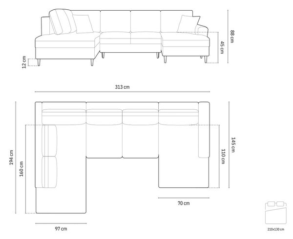 Béžová zamatová rozkladacia/s úložným priestorom rohová pohovka (ľavý roh/do "U") Kyoto – Cosmopolitan Design