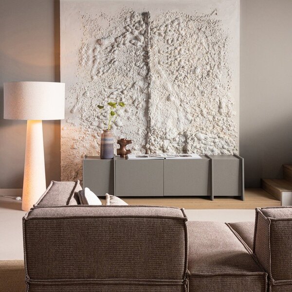 Sivý TV stolík v dekore jaseňa 200x53x44 cm Brock – WOOOD