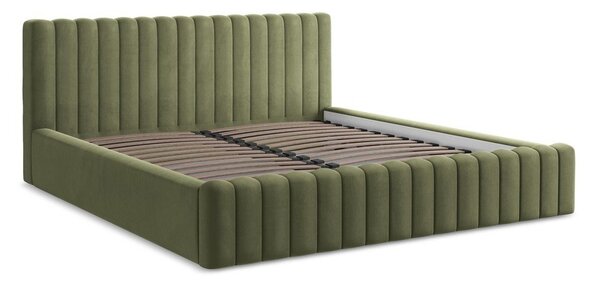Zelená čalúnená dvojlôžková posteľ s úložným priestorom s roštom 140x200 cm Lemi – Makamii