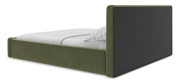Zelená čalúnená dvojlôžková posteľ s úložným priestorom s roštom 140x200 cm Lemi – Makamii