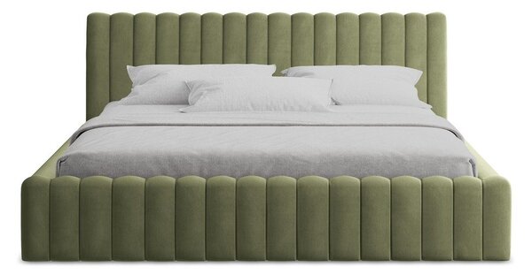 Zelená čalúnená dvojlôžková posteľ s úložným priestorom s roštom 140x200 cm Lemi – Makamii