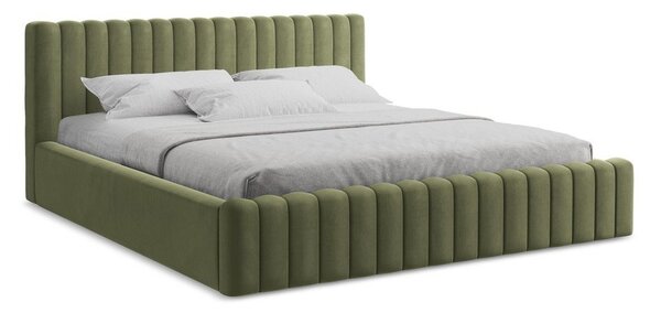 Zelená čalúnená dvojlôžková posteľ s úložným priestorom s roštom 140x200 cm Lemi – Makamii