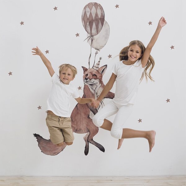 Detská nálepka na stenu Party animals - líška a balóny