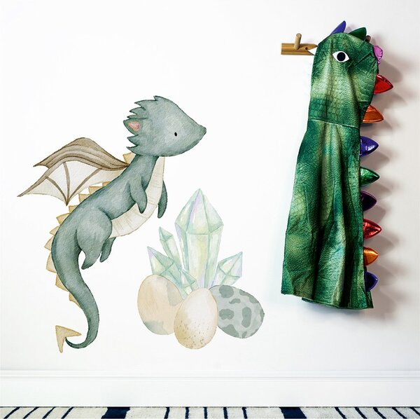 Detská nálepka na stenu The world of dragons - drak, vajíčka a diamanty Rozmery: 70 x 67 cm
