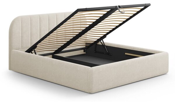 Krémovobiela čalúnená dvojlôžková posteľ s úložným priestorom s roštom 160x200 cm Juno – Windsor & Co Sofas