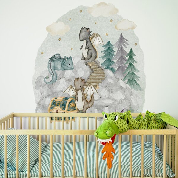 Detská nálepka na stenu The world of dragons - draci, skaly a poklad Rozmery: 100 x 93 cm