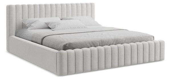 Čalúnená dvojlôžková posteľ s úložným priestorom s roštom 140x200 cm v striebornej farbe Lemi – Makamii