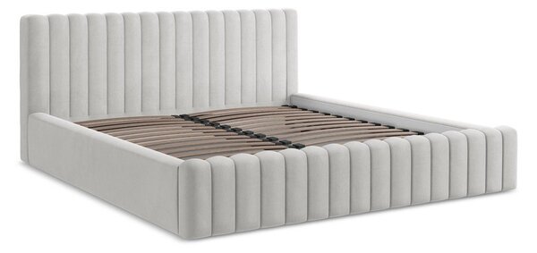 Čalúnená dvojlôžková posteľ s úložným priestorom s roštom 140x200 cm v striebornej farbe Lemi – Makamii