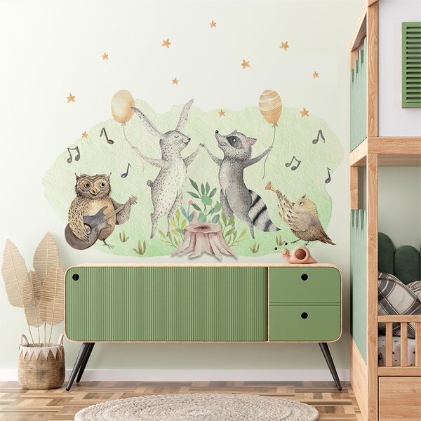Detská nálepka na stenu Forest team - zvieracia kapela a tanec Rozmery: 95 x 65 cm