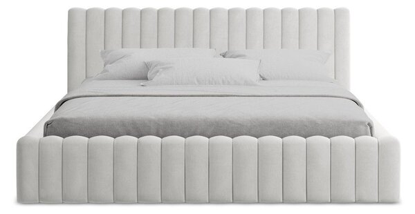 Čalúnená dvojlôžková posteľ s úložným priestorom s roštom 140x200 cm v striebornej farbe Lemi – Makamii
