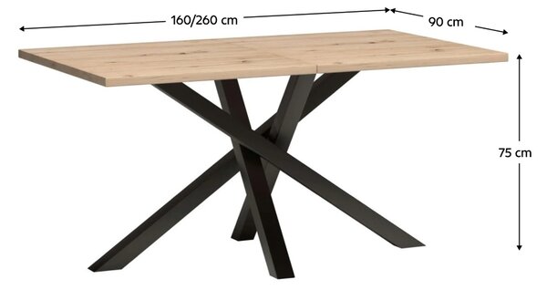 Rozkladací jedálenský stôl Koli 160/260 - dub artisan / čierna