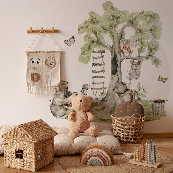 Detská nálepka na stenu Woodland walk - medvedíky, myšky a veverička Rozmery: 95 x 95 cm