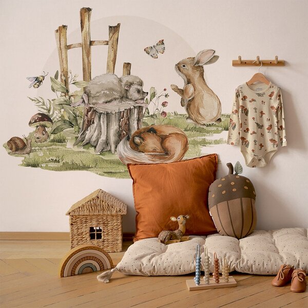 Detská nálepka na stenu Woodland walk - ježko, zajačik a líška Rozmery: 95 x 69 cm
