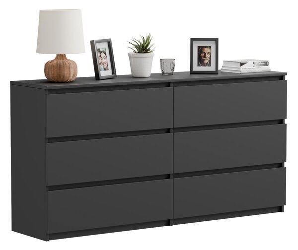 Komoda Komoda s 6 zásuvkami, čierna matná, 140 cm, moderná, priestranná, do obývacej izby alebo spálne