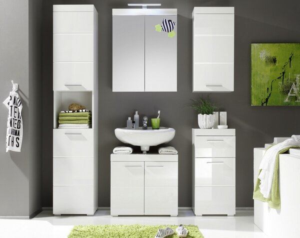 Kúpeľňová skrinka pod umývadlo Amanda 301, lesklá biela