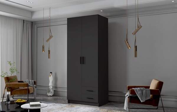 Šatníková skriňa ADA I 80 cm - čierna / čierne úchytky