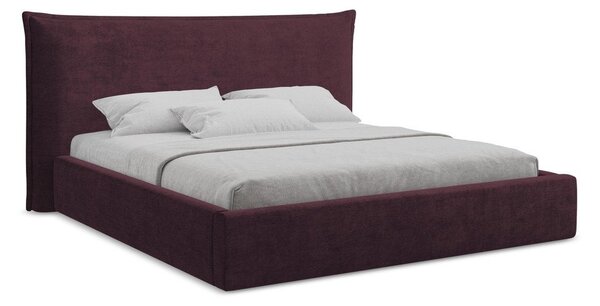 Tmavofialová čalúnená dvojlôžková posteľ s úložným priestorom s roštom 140x200 cm Esala – Makamii