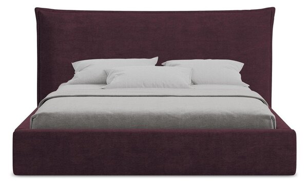 Tmavofialová čalúnená dvojlôžková posteľ s úložným priestorom s roštom 140x200 cm Esala – Makamii