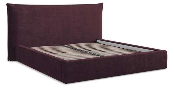 Tmavofialová čalúnená dvojlôžková posteľ s úložným priestorom s roštom 140x200 cm Esala – Makamii