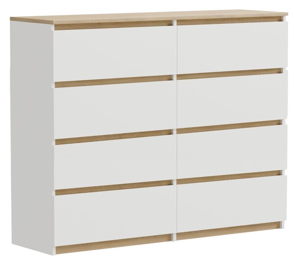 Komoda z bieleho dubu Torro s 8 zásuvkami, matná, 100 x 34 x 100 cm, moderná