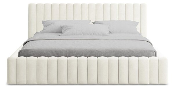 Krémová čalúnená dvojlôžková posteľ s úložným priestorom s roštom 140x200 cm Lemi – Makamii