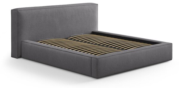 Tmavosivá čalúnená dvojlôžková posteľ s úložným priestorom s roštom 140x200 cm Simon – Micadoni