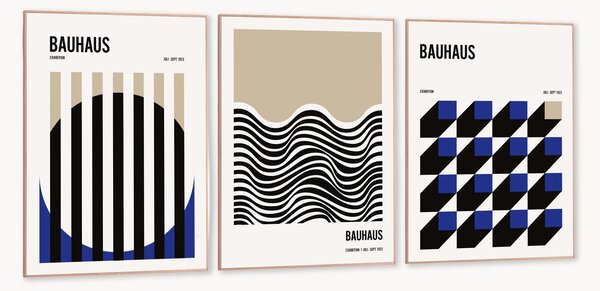 Nástenné dekorácie v rámoch Bauhaus, 3 ks
