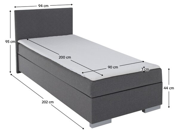 Čalúnená jednolôžková posteľ s úložným priestorom Adara 90x200 cm - sivá